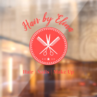Scissors & Comb Logo Custom Name Elegant Window Cling