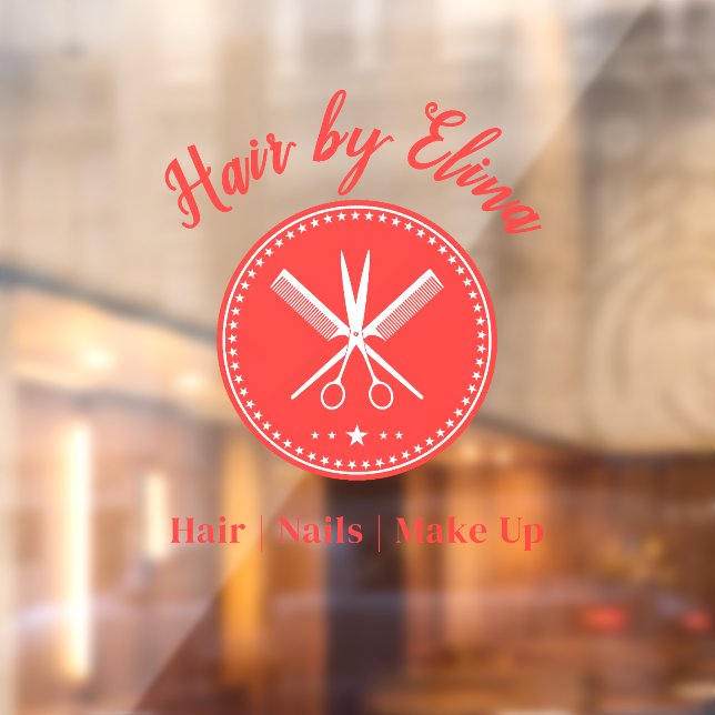 Scissors & Comb Logo Custom Name Elegant Window Cling (Sheet 2)