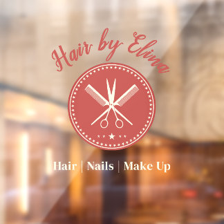 Scissors & Comb Logo Custom Name Elegant Window Cling