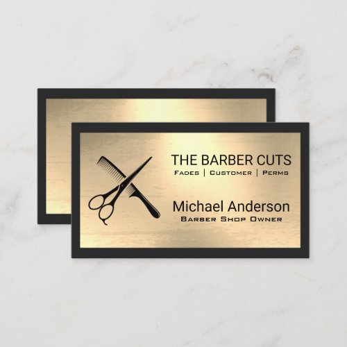 Scissors Comb Logo  Gold Metallic Background Business Card