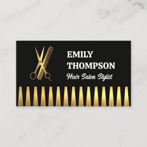 Scissors Comb Logo  Gold Metallic Business Card