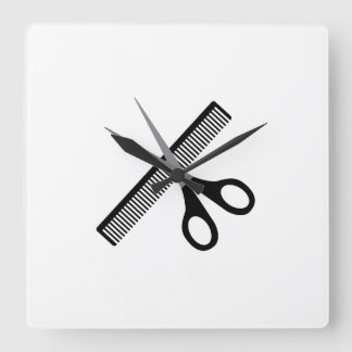 scissors & comb square wall clock
