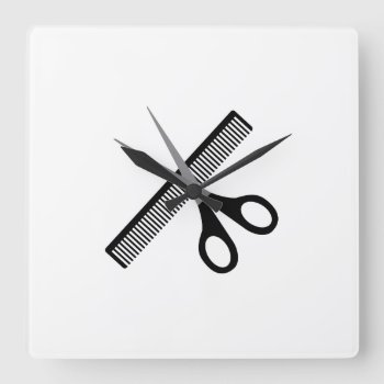 Scissors & Comb Square Wall Clock by i_love_cotton at Zazzle