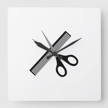 Scissors & Comb Square Wall Clock