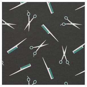 Scissors & Combs - Teal Black White Fabric