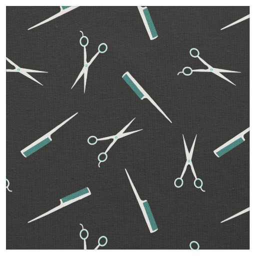 Scissors & Combs - Teal Black White Fabric