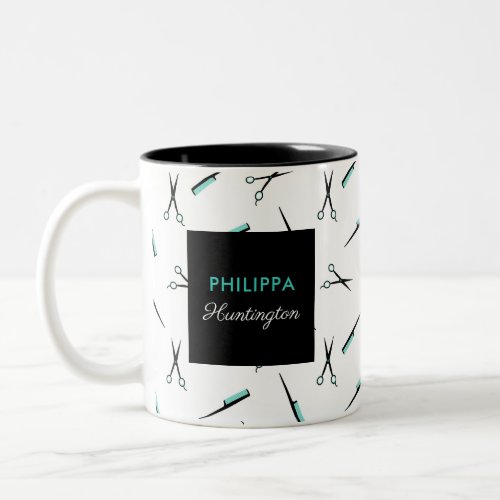 Scissors  Combs _ Turquoise Black _ Add Name Two_Tone Coffee Mug