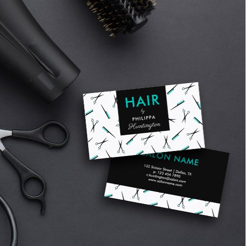 Scissors  Combs _ Turquoise Black Hair Stylist Business Card