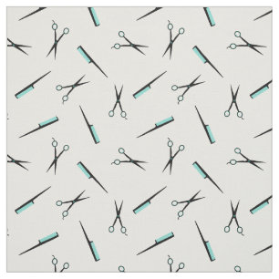 Scissors & Combs - Turquoise Black White Fabric