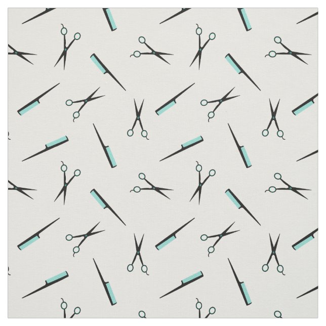 Scissors & Combs - Turquoise Black White Fabric (Swatch)