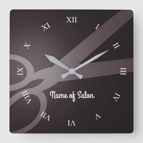 Scissors  Dark Brown  White  Hair Salon Square Wall Clock