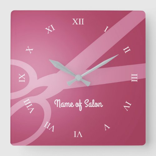 Scissors  Deep Pink  White  Hair Salon Square Wall Clock