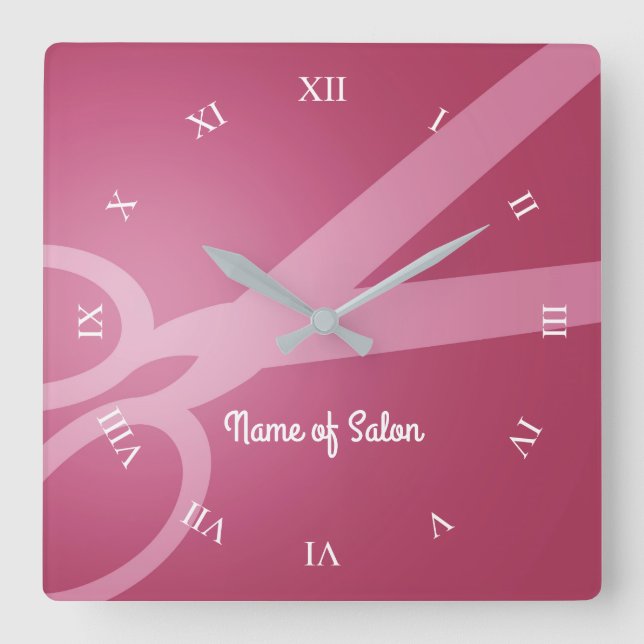 Scissors | Deep Pink & White | Hair Salon Square Wall Clock (Front)