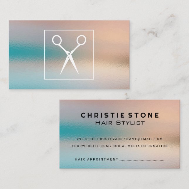 Scissors | Glass Texture Background Appointment Card (Front/Back)