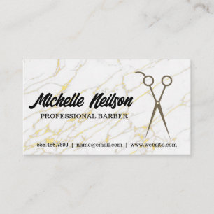Scissors Gold White Marble Background Business Card