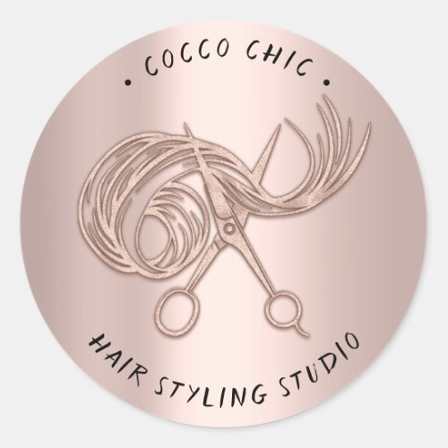 Scissors Hair Logo Name Thank You Rose Blush Classic Round Sticker