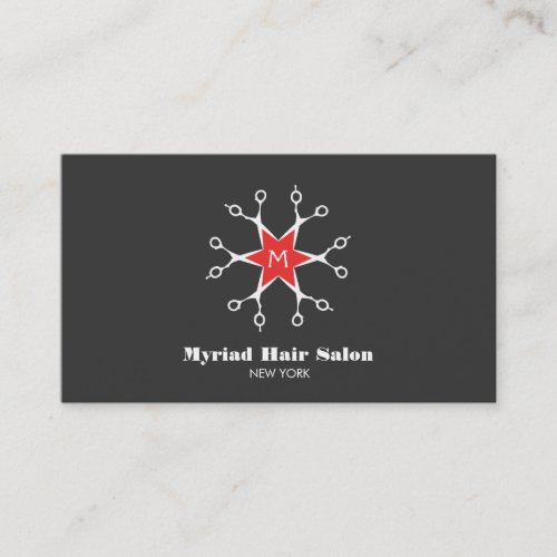 Scissors Hair Stylist Hair Salon Black Monogram Business Cards