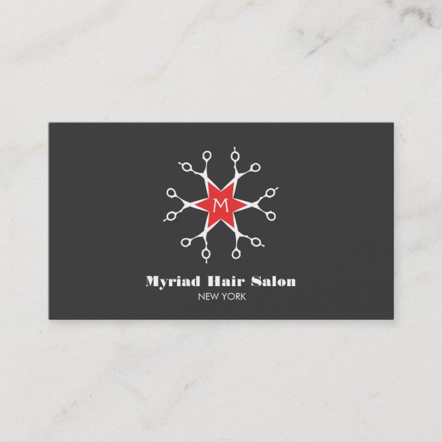 Scissors Hair Stylist Hair Salon Black Monogram Business Card (Front)