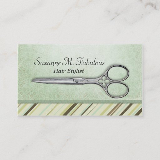 Customizable Scissors Hair Stylist Mint Green Pattern Business Card Template