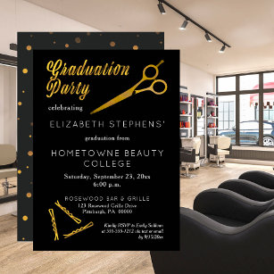 Scissors   Hairpin Beauty School Graduation Party Invitation