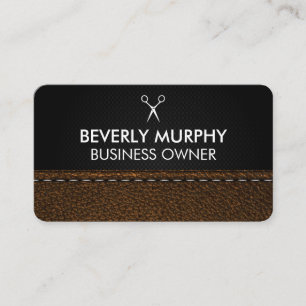 Scissors Logo Brown Stitched Leather Appointment Card