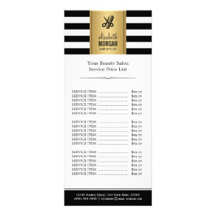 Scissors Logo Gold Black White Stripes Price List Rack Card