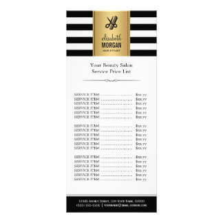 Scissors Logo Gold Black White Stripes Price List Rack Card