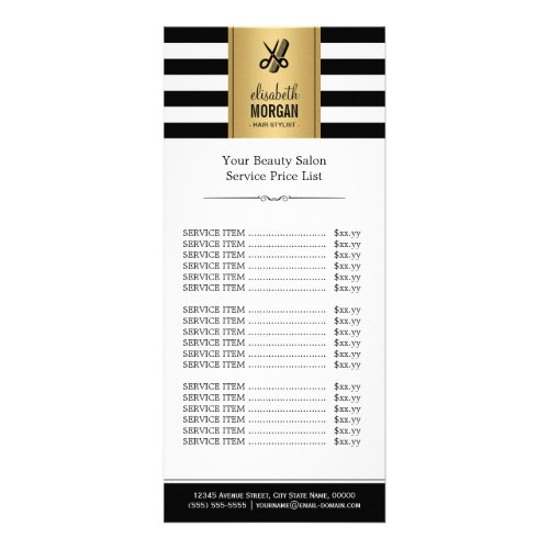 Scissors Logo Gold Black White Stripes Price List Rack Card