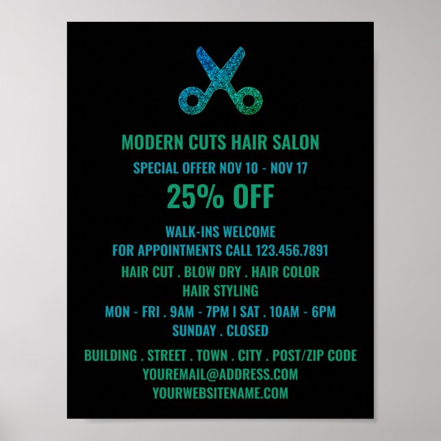 Scissors Logo, Hair Stylist, Hair Salon Advert Poster (Front)