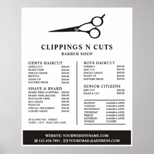 Scissors Logo, Men's Barbers Price List Poster