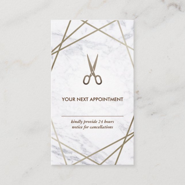 Scissors Marble Hair Stylist Appointment Vertical Business Card (Front)