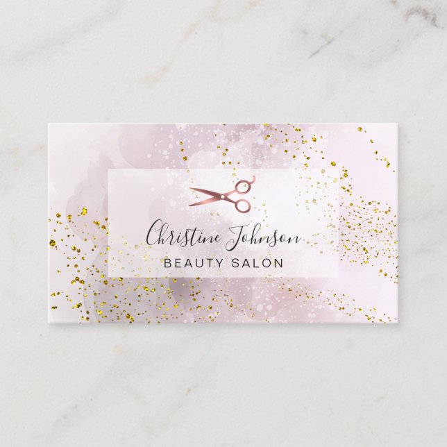 scissors on FAUX glitter watercolor Business Card (Front)