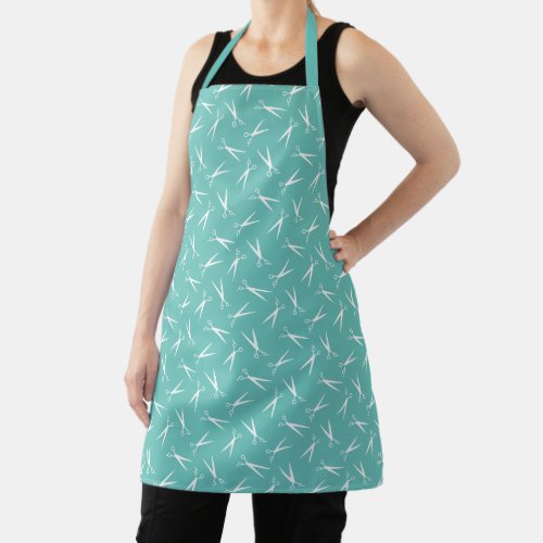 Scissors Pattern Barber and Hair Salon Teal Apron