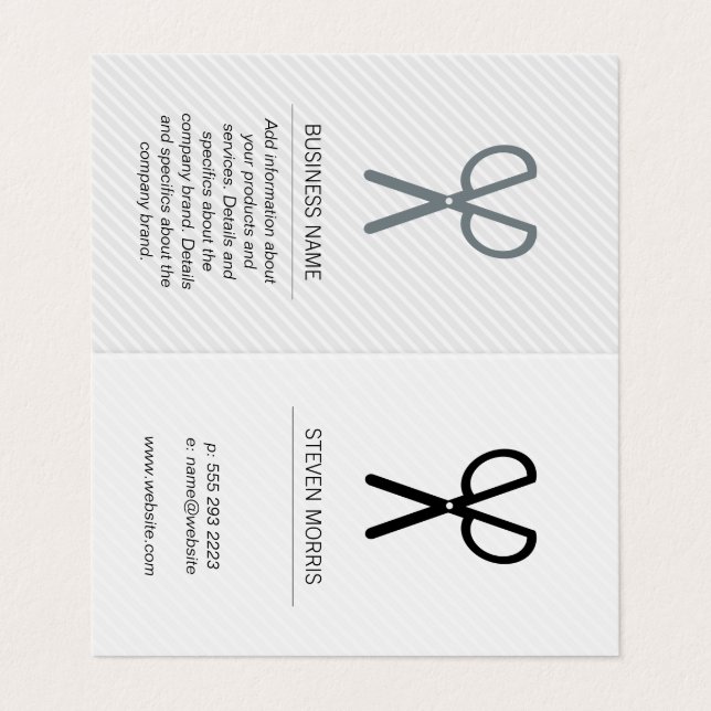 Scissors / Stripes (gray) Business Card (Outside Unfolded)
