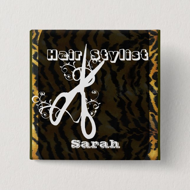 Scissors Swirls Hair Stylist Beaty Salons Button (Front)
