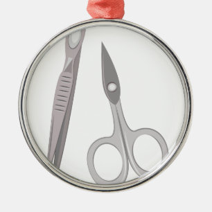 Scissors & Tweezers Metal Ornament