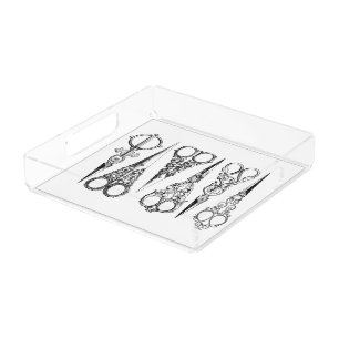 Scissors Victorian hairdresser sewing elegant Acrylic Tray