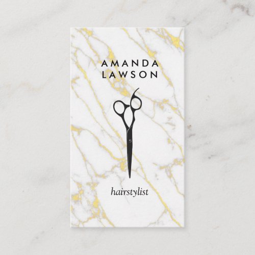Scissors  White Gold Marble Business Card