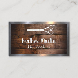 Scissors Wood and Metallic Frame Business Card