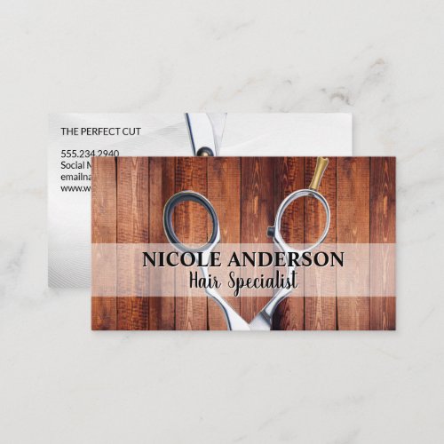 Scissors  Wood Background Business Card