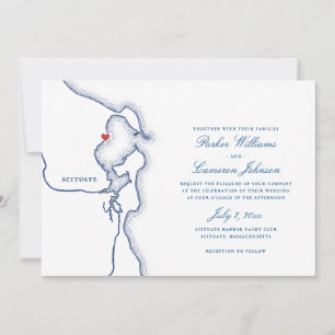 Scituate Harbor MA Map Elegant Navy Blue Wedding Invitation