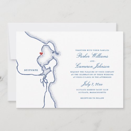 Scituate Harbor MA Map Elegant Navy Blue Wedding Invitation