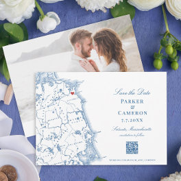 Scituate MA Map Elegant Navy Blue QR code Save The Date