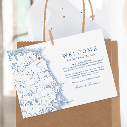 Scituate MA Map Wedding Welcome and Itinerary Thank You Card