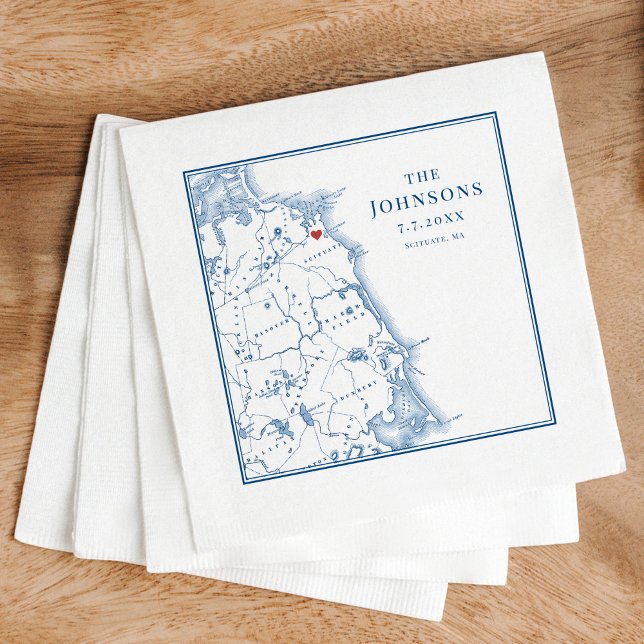 Scituate Massachusetts Map Elegant Last Name Napkins (These last name Scituate MA napkins are perfect to toast the couple at a wedding reception)