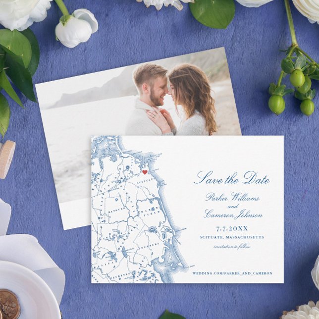 Scituate Massachusetts Map Elegant Navy Coastal Save The Date (These Scituate MA South Shore map save the dates are perfect for your coastal destination wedding)