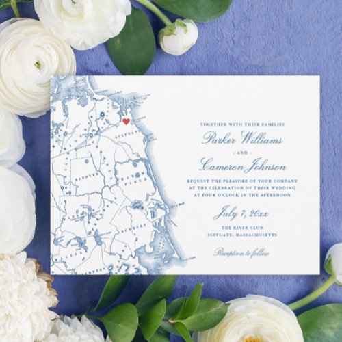 Scituate Massachusetts Map Elegant Navy Wedding Invitation