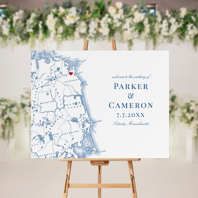 Scituate Massachusetts Map Elegant Wedding Sign (This Scituate MA map wedding welcome poster is perfect for your South Shore destination wedding)