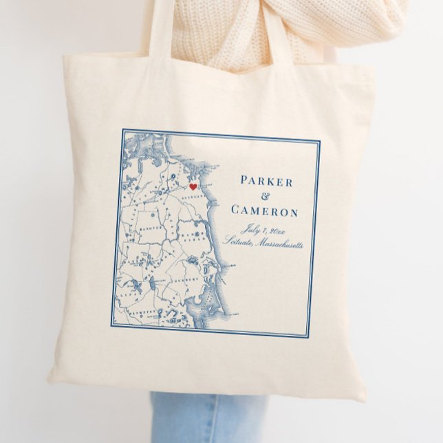 Scituate Massachusetts Map Elegant Wedding Welcome Tote Bag (These Scituate tote bags are perfect for your South Shore Massachusetts wedding)