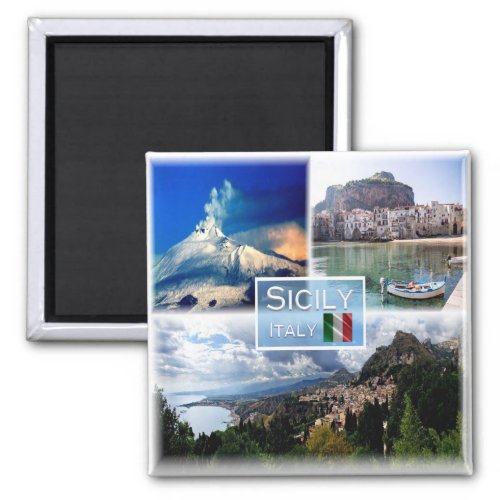SCL003 SICILY Mosaic Etna Cefalu Taormina Fridge Magnet